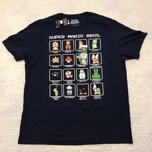 Super Mario‎ Bros. character list black T shirt XL nwt